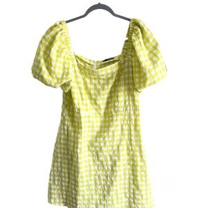 Yellow Gingham Puff Sleeve Dress